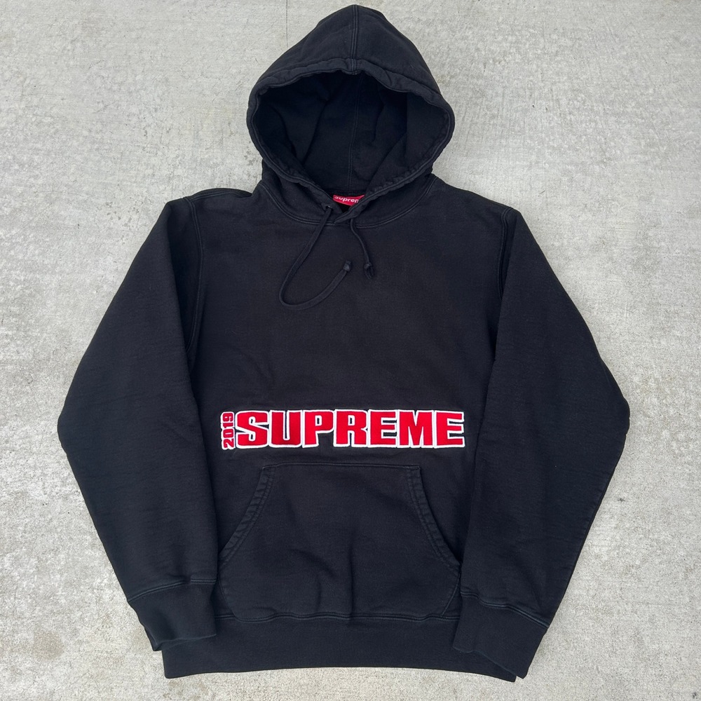 Supreme Block Logo Hoodie Medium Black 2019 Spellout Streetwear Archive Skater M